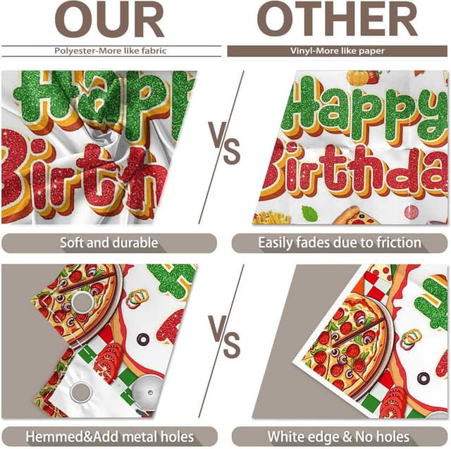 Detalle 1 de Luminora 72x43 inch pizza-themed birthday backdrop in red and green