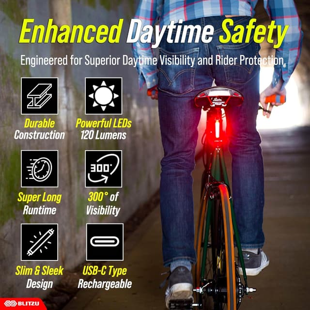 Thumbnail 6 de 2025 BLITZU Cyborg 120T USB-C Rechargeable Bike Tail Light 2 Pack (Cyborg 120T, Bright Red LED) – Waterproof rear safety lights