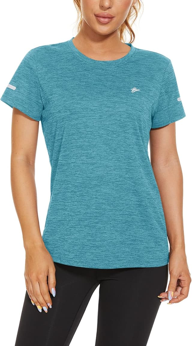 Detalle de KEFITEVD Ladies Short Sleeve Sport Top (Quick-Dry, reflective details) — polyester running T-shirt
