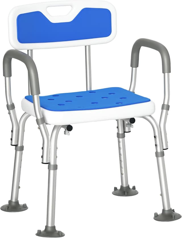 Detalle de HOMCOM Tabouret de douche chaise ergonomique à hauteur réglable (6 niveaux) en alu et HDPE, 136 kg max