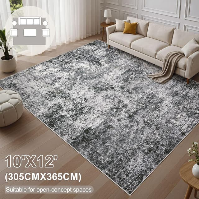 Detalle 2 de DMOYEST 10x12 Washable Low Pile Area Rug for Living Room, Bedroom, Dining Room & Office (Grey)