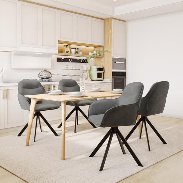 Detalle de Goeurvant Sedie da pranzo in velluto grigio scuro, set da 4 girevoli 360° con braccioli