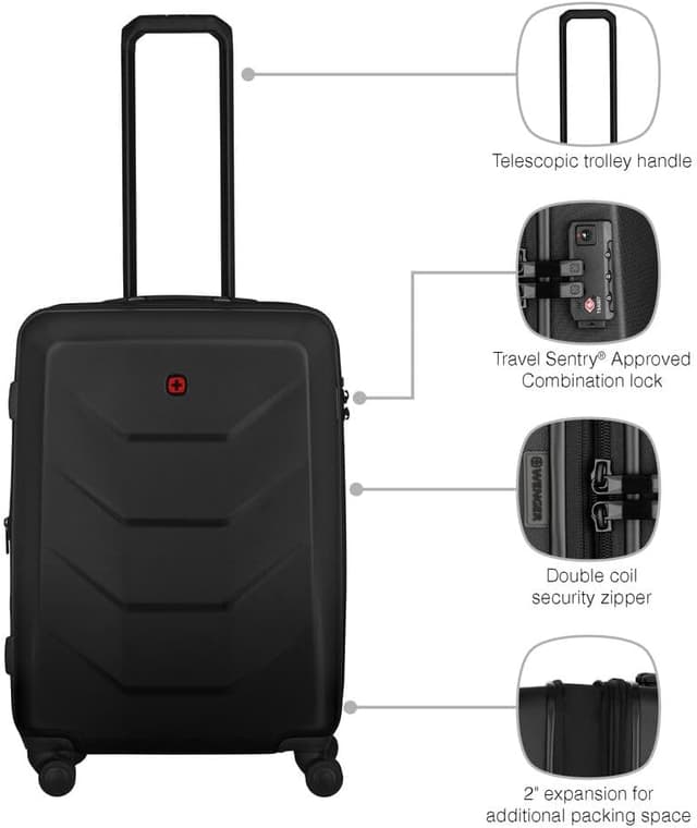 Detalle de Wenger Prymo Medium hardside case with 4 wheels (612537) – black, 59 (67) L