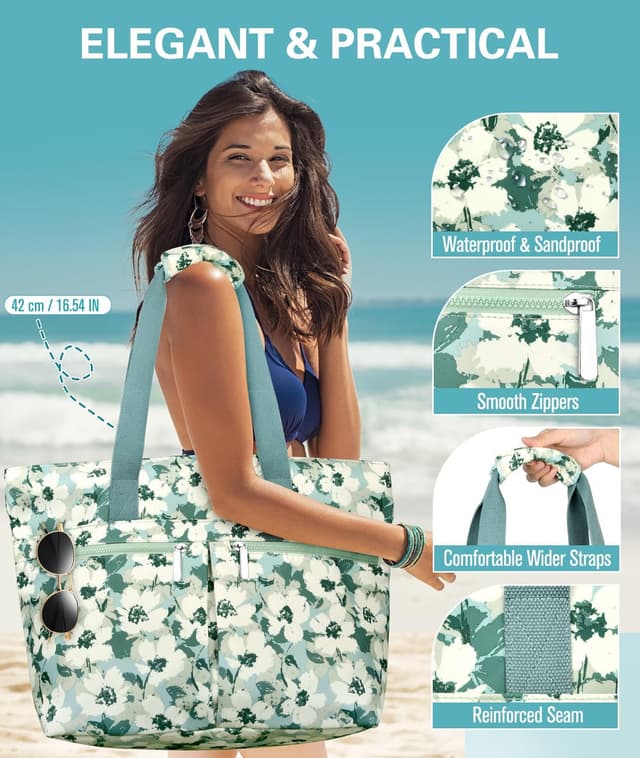 Detalle 2 de ENONEO Strandtasche Damen XXL mit Reißverschluss und Nassfach (52 x 20 x 40 cm)