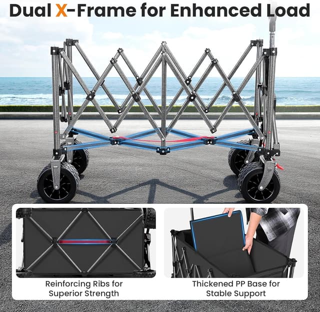 Detalle 2 de YEAUPE PRO 200L Festival Trolley on Wheels (Large Folding Wagon) in black