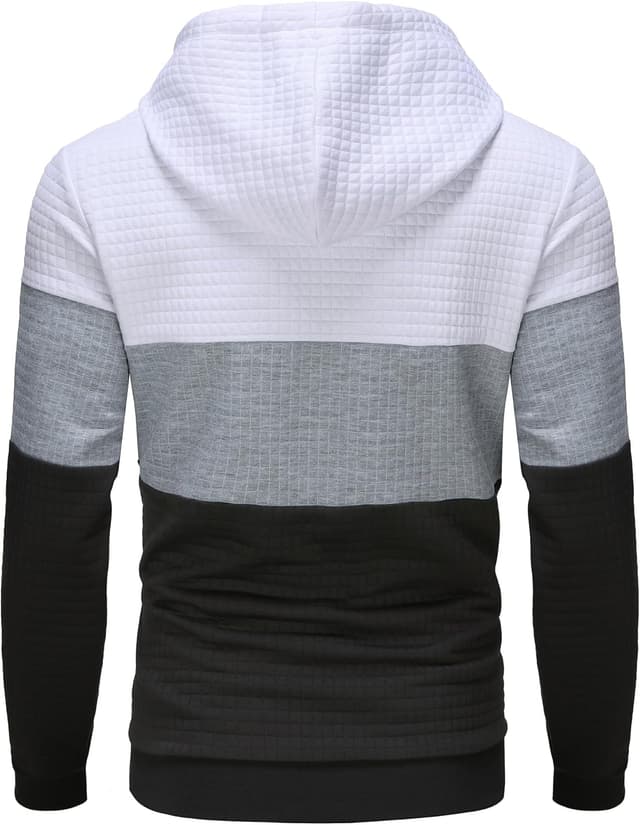 Detalle de YuKaiChen men’s pullover plaid jacquard hoodie with drawstring hood and pockets