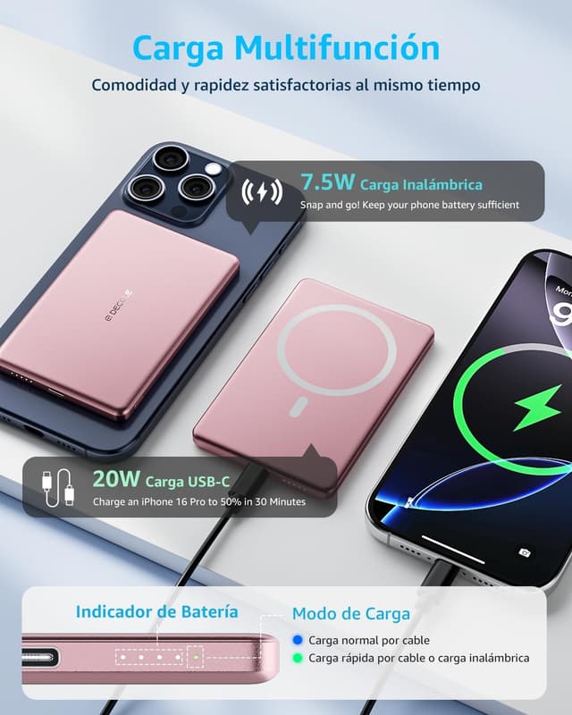 Detalle 2 de decqle Air Power Bank MagSafe Rosa 5000mAh