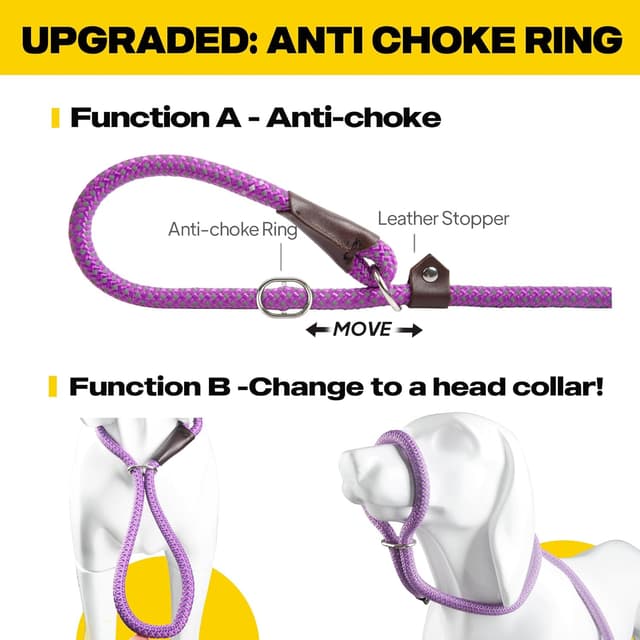 Detalle de Fida slip lead for dogs (1.8m) – slip-on rope leash with reflective stitching