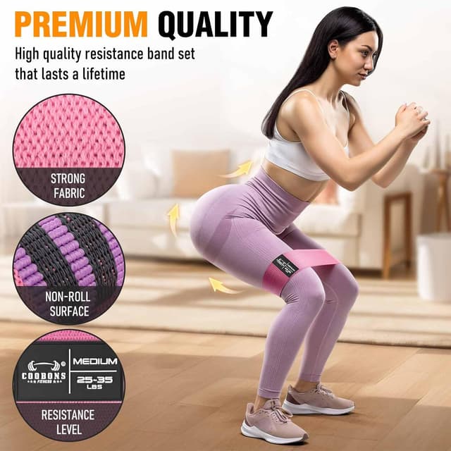 Detalle de Fabric Resistance Bands Set for Women and Men (Light/Medium/Heavy) for Glutes, Thighs, Yoga, Pilates & Rehab