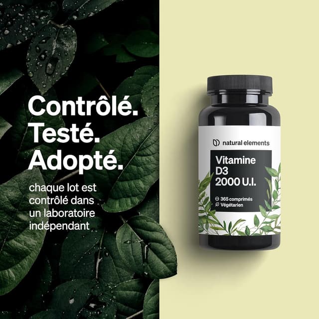 Detalle de Vitamine D3 2000 U.I. – 365 comprimés – pour les os et le système immunitaire