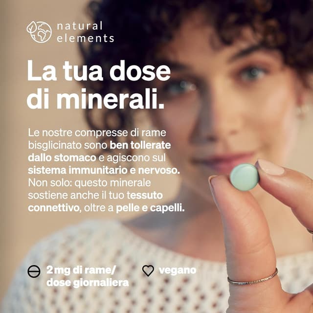 Detalle de natural elements Rame 365 compresse vegane da 2 mg per dose giornaliera