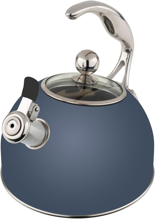 Detalle 2 de Viking 3-Ply Stainless Steel Tea Kettle (2.6 Quart) with Tempered Glass Lid, Induction Ready — Slate and Blue