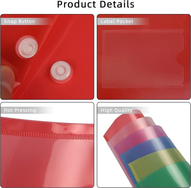 Detalle 2 de GoodtoU A5 Plastic Wallets 36 Pack with Popper – Assorted Colours (A5 folders for school & office)