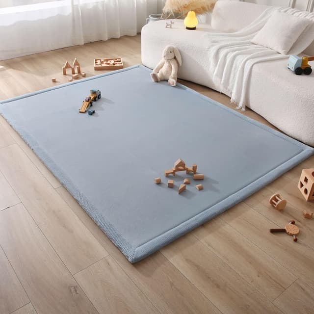 Thumbnail 6 de Premium Large Coral Velvet Baby Play Mat 200x150x2.5cm (Blue) – memory foam tatami-style rug with non-slip backing
