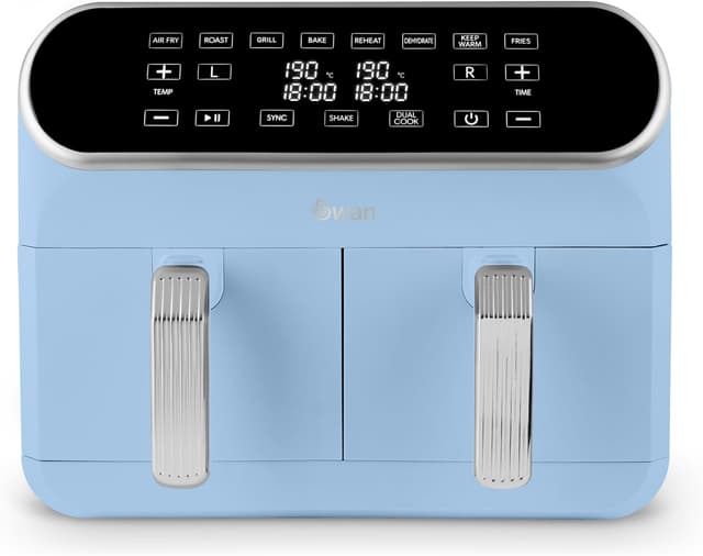 Detalle de Swan SD10519BLU Retro Dual Basket Air Fryer with Cyclone Technology (8L, 1700W, Blue)