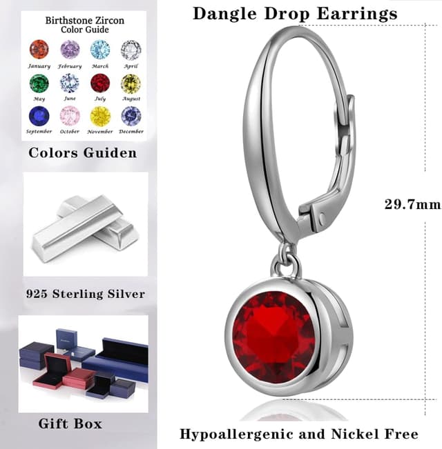 Detalle 2 de Jiamiaoi Weißgold-überzogene Hängeohrringe mit Zirkonia (925 Sterling Silber) – Tropfenohrringe in Silber/Roségold