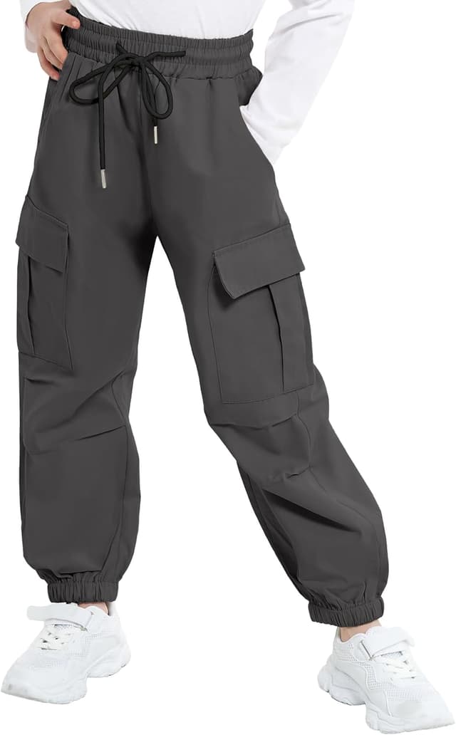 Detalle de JiAmy Girls Cargo Trousers (Elastic Waist Baggy Parachute Style) for Ages 5–14