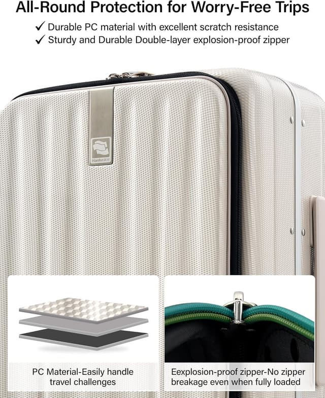Detalle 2 de Hanke 24 Inch Checked Luggage PC Hard Case with Top Opening & Spinner Wheels (Ivory White)