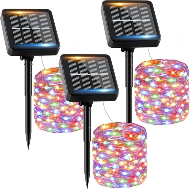 Detalle de FIFlying Luci Solari da Esterno 3 pacchi (12+2m, 120 LED) catena luminosa IP65 multicolore, 8 modalità