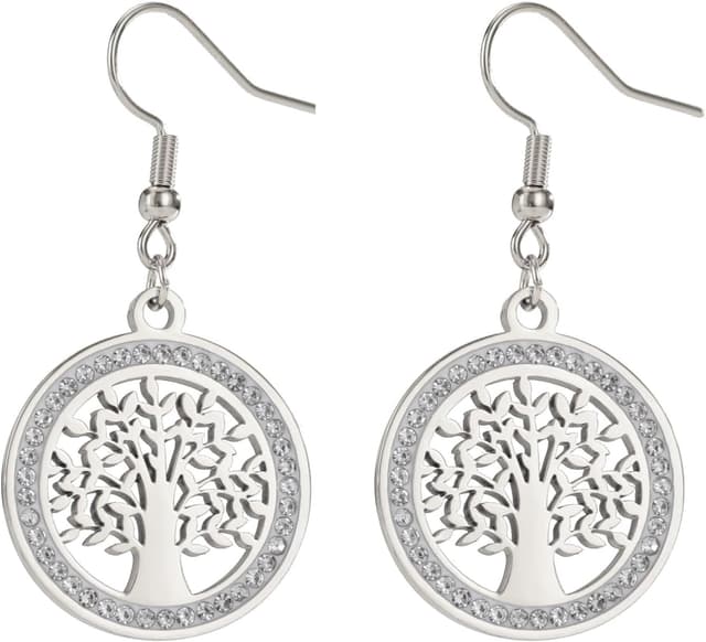 Detalle de Dreamtimes „Baum des Lebens“ Ohrringe aus Edelstahl mit klaren Zirkoniasteinen