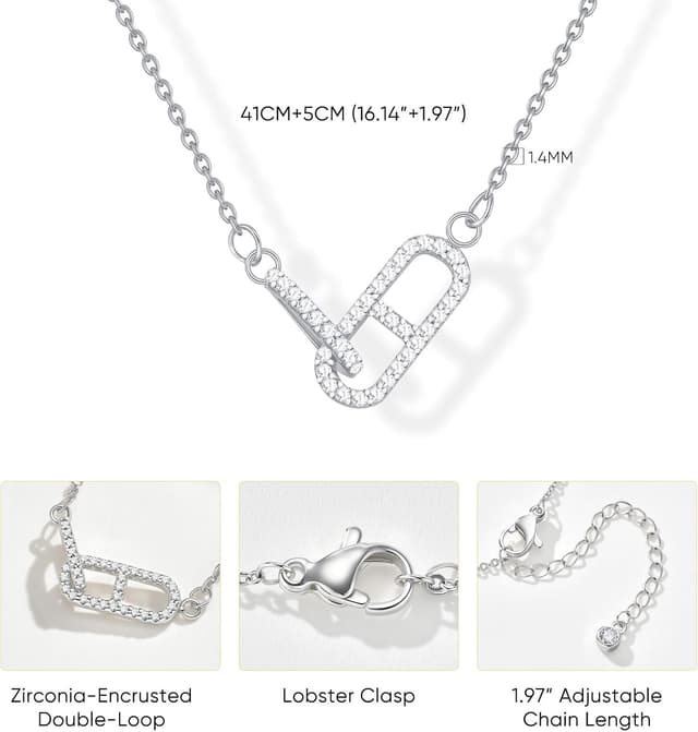 Detalle de VNOX Cubic Zirconia Infinity Necklace (Silver/Gold) with Adjustable 16"+2" Chain