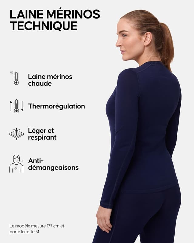 Detalle de DANISH ENDURANCE Haut thermique en laine mérinos pour femme (couche de base hiver)