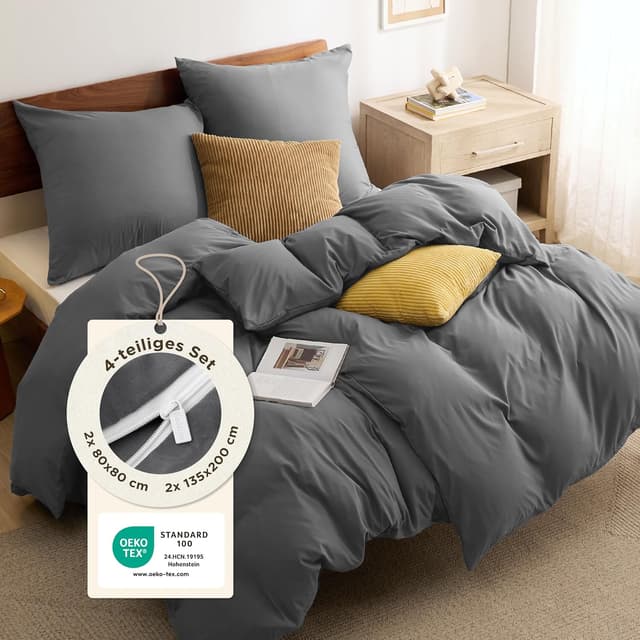 Detalle de Bedsure Bettwäsche 135x200 Anthrazit