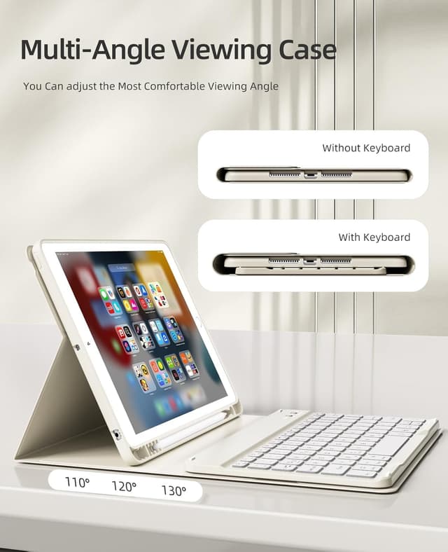 Thumbnail 4 de JKSML Tastatur Hülle für iPad 10.2 Zoll Creme Weiß