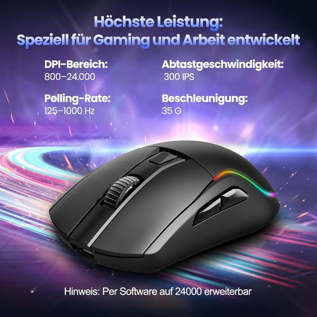 Detalle 2 de TECKNET Gaming Maus Kabellos 24000 DPI