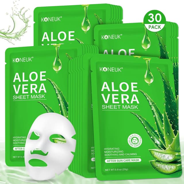 Detalle de KONEUK 30-Pack Aloe Vera Hydrating Sheet Face Masks for Moisturizing & Soothing