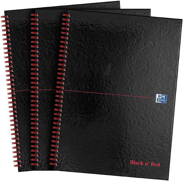 Detalle de Black n' Red Oxford A4 Notebook (Pack of 3) – Glossy hardback, wirebound ruled pages