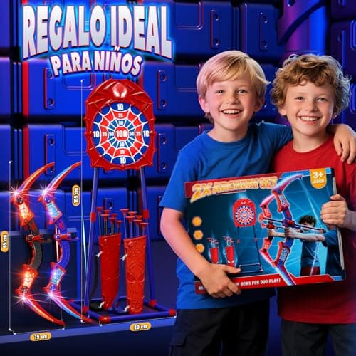Thumbnail 6 de Kidluna set de arco y flechas con luces LED rojas y azules para niños (2 arcos, 2 carcaj y diana telaraña)