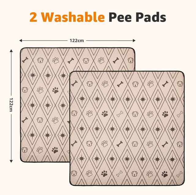 Detalle de LOOBANI Washable Puppy Pads (2 Pack) – Super Absorbent, Leak-Proof Training Mats for Home, Crate & Car Travel, Brown, 122x122cm