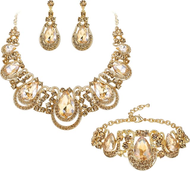 Detalle 2 de Parure Clearine mariage “Fastueux diamanté” : collier plastron, boucles pendantes, bracelet (ensemble)