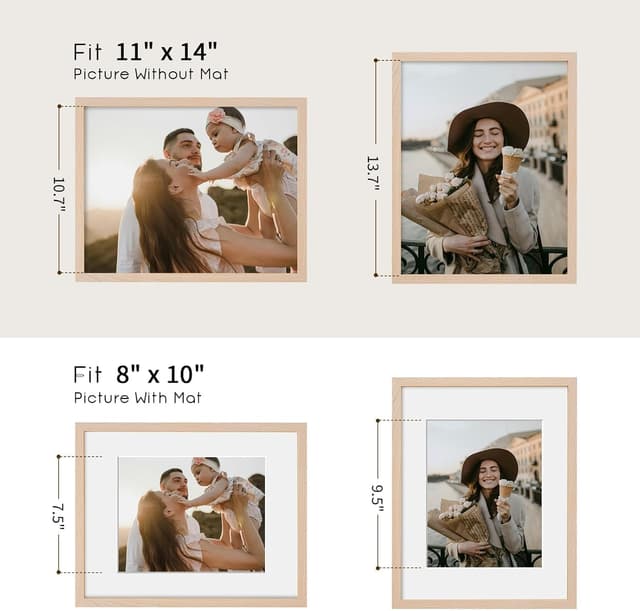 Detalle de puthiac 11x14 Solid Oak Wood Picture Frame (Plexi Front), Fits 8x10 with Mat or 11x14 Without Mat