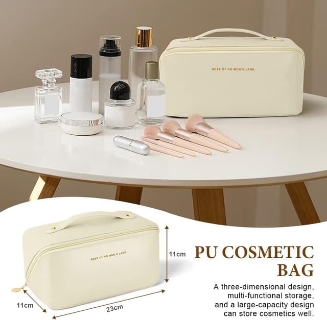 Detalle 2 de Grande trousse de maquillage Aucuu en cuir PU imperméable, avec poignée et séparateurs