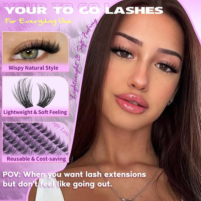 Detalle 2 de EYDEVRO Wispy Lash Clusters (Natural) — 192 PCS 9–18mm CD Curvature DIY Lash Extensions