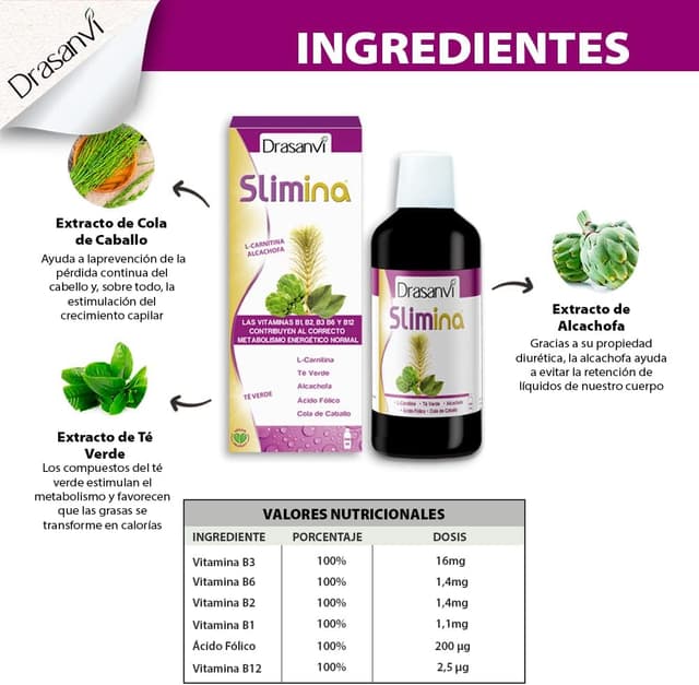 Thumbnail 5 de DRASANVI Slimina 🍵 Extractos Vegetales y L-Carnitina, 500 ml