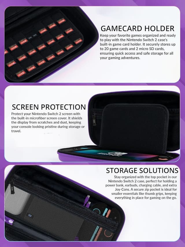 Detalle de Orzly Tragetasche für Nintendo Switch 2 (2025) – Hard Case mit 7,9-Zoll-Bildschirmschutz & Smart Storage