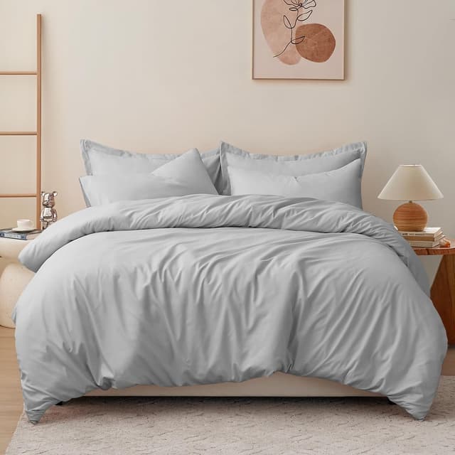 Detalle de RUIKASI Light Grey Double Duvet Set (200 x 200 cm) with Zip + 2 Pillowcases