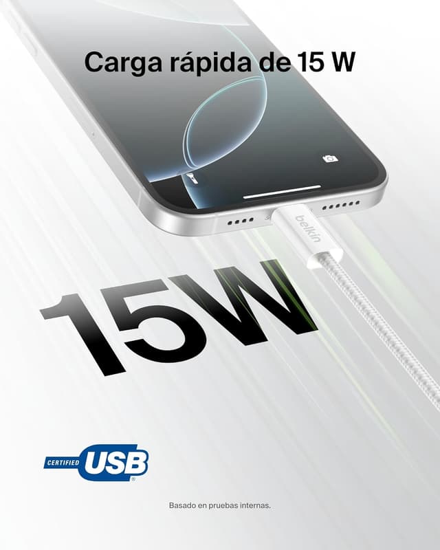 Detalle 2 de Belkin Pack 2 Cables Trenzados USB-A a USB-C 1.5m ⚡