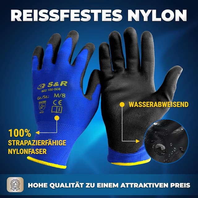 Detalle de S&R Arbeitshandschuhe für Herren (Gr. 9) – robuste Mechaniker-, Montage- und Gartenhandschuhe