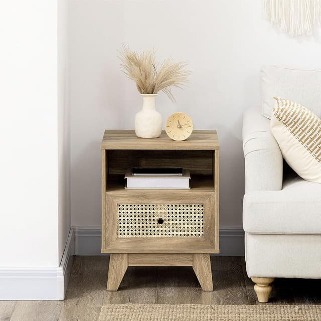 Thumbnail 6 de HOMCOM table de chevet avec porte en cannage, tiroir et niche 45 x 39 x 56,5 cm