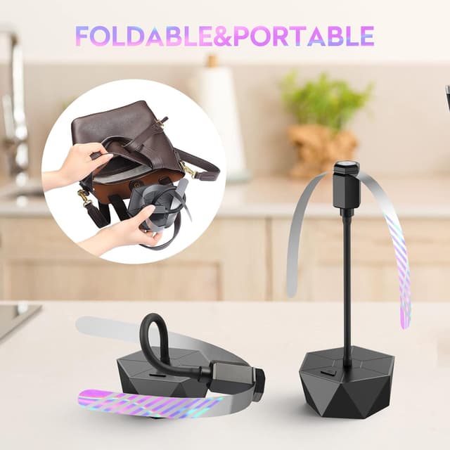 Detalle de PIMAG Fly Fans for Tables (4-Pack, Black) — Portable, Soundless Fly Repellent Table Fans with Holographic Blades