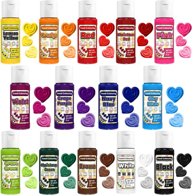 Detalle de Food Colouring Liquid Set (14 colours x 20ml) – Vivid vegan food-grade dye for baking, icing & DIY