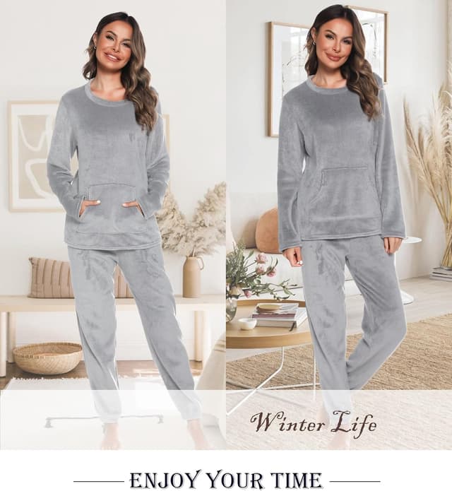 Detalle 2 de Lovasy Women’s Fluffy Fleece Hooded Pyjama Set with Pockets (Winter Warm)