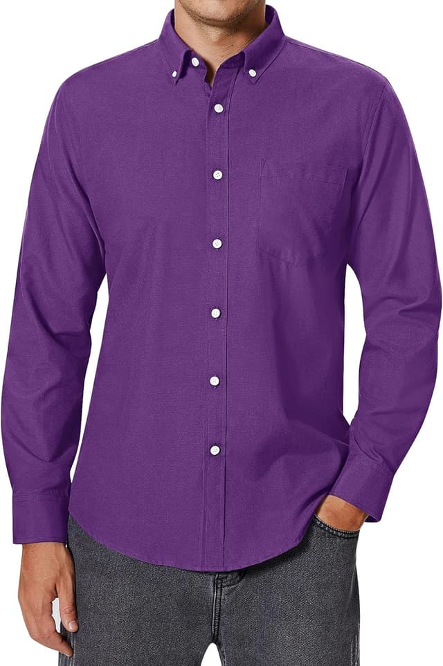 Detalle de siliteelon Men’s Oxford Shirt Long Sleeve Smart Casual Regular Fit with Pocket (Button Down)