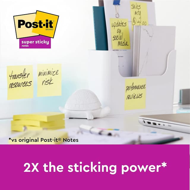 Detalle de Post-it Super Sticky Notes (Canary Yellow) – 76 x 127 mm, 540 sheets with extra-strong double sticking power