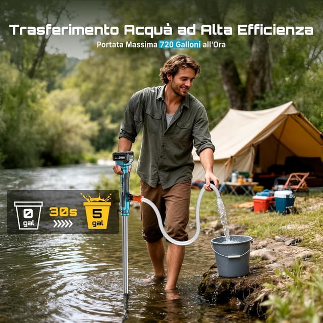 Detalle de Seesii Pompa per acqua senza fili a bastone 21V 4000mAh, 720GPH e sollevamento 32 piedi