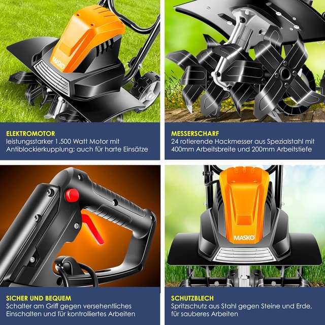 Detalle de MASKO® Motorhacke elektrisch 1.500 W – Gartenfräse 45 cm mit 24 Hackmessern